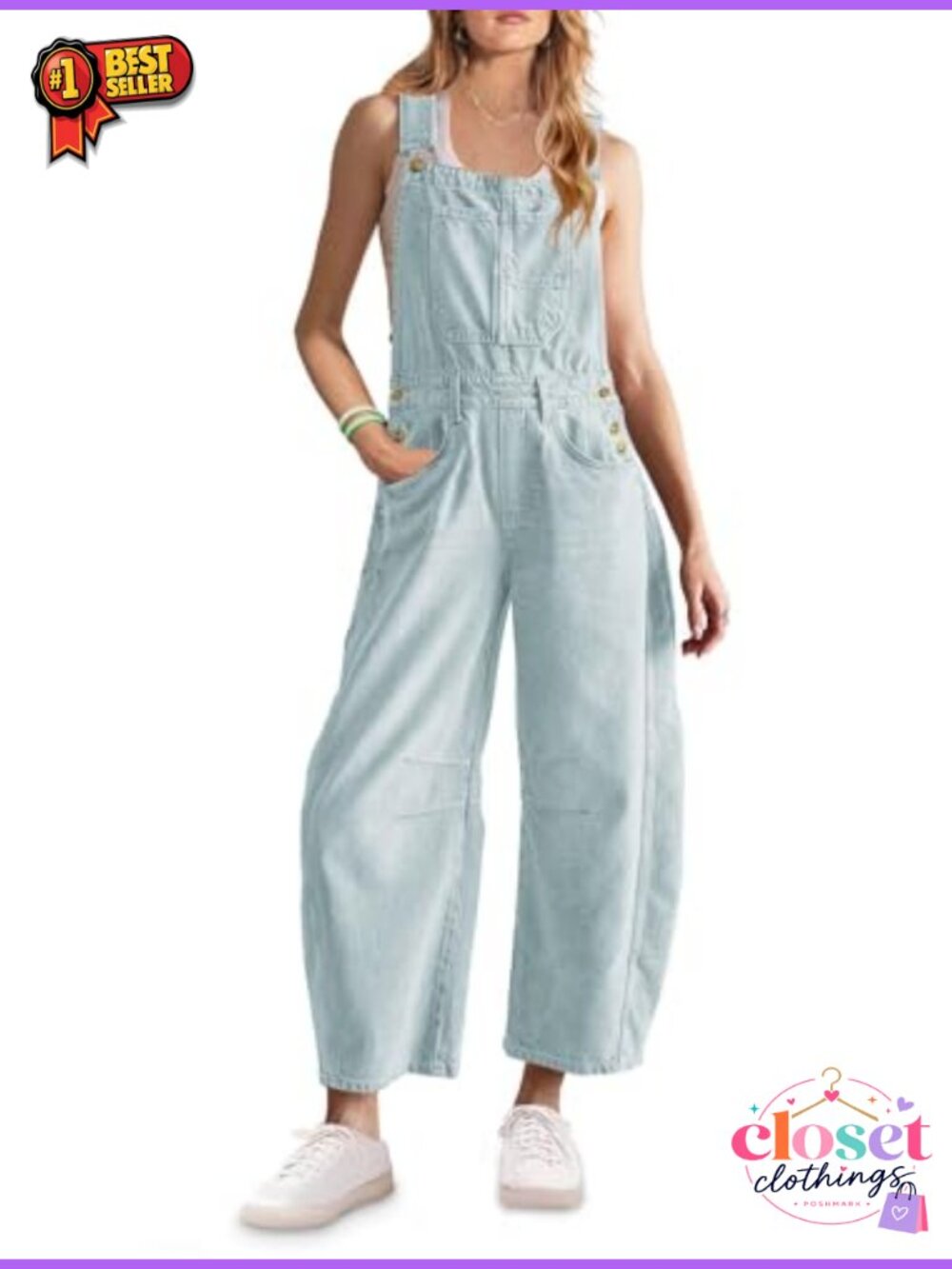 Womens Wide Leg Bib Overalls Adjustable Strap Cotton Blend Baggy Jumpsuit